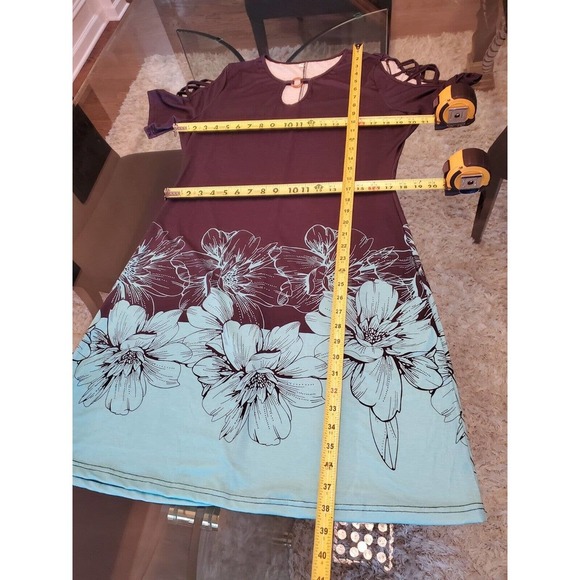 SHEIN Women Black & Blue Polyester Round Neck Short Sleeve Knee Length Dress L - Picture 9 of 11